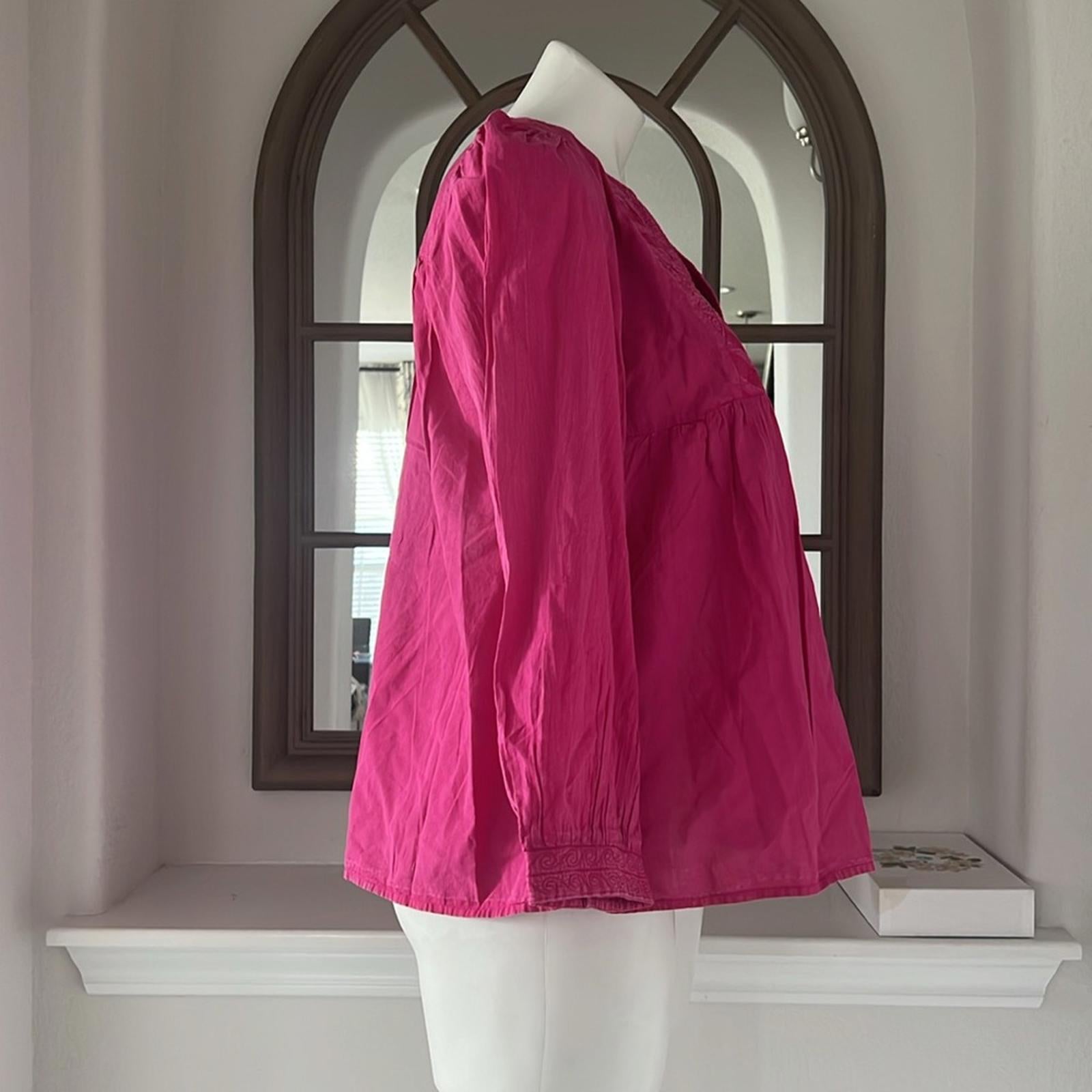 Ba&Sh ILO Hot Pink Fuchsia Embroidered Babydoll
Pullover Blouse Size M New w/Tag
