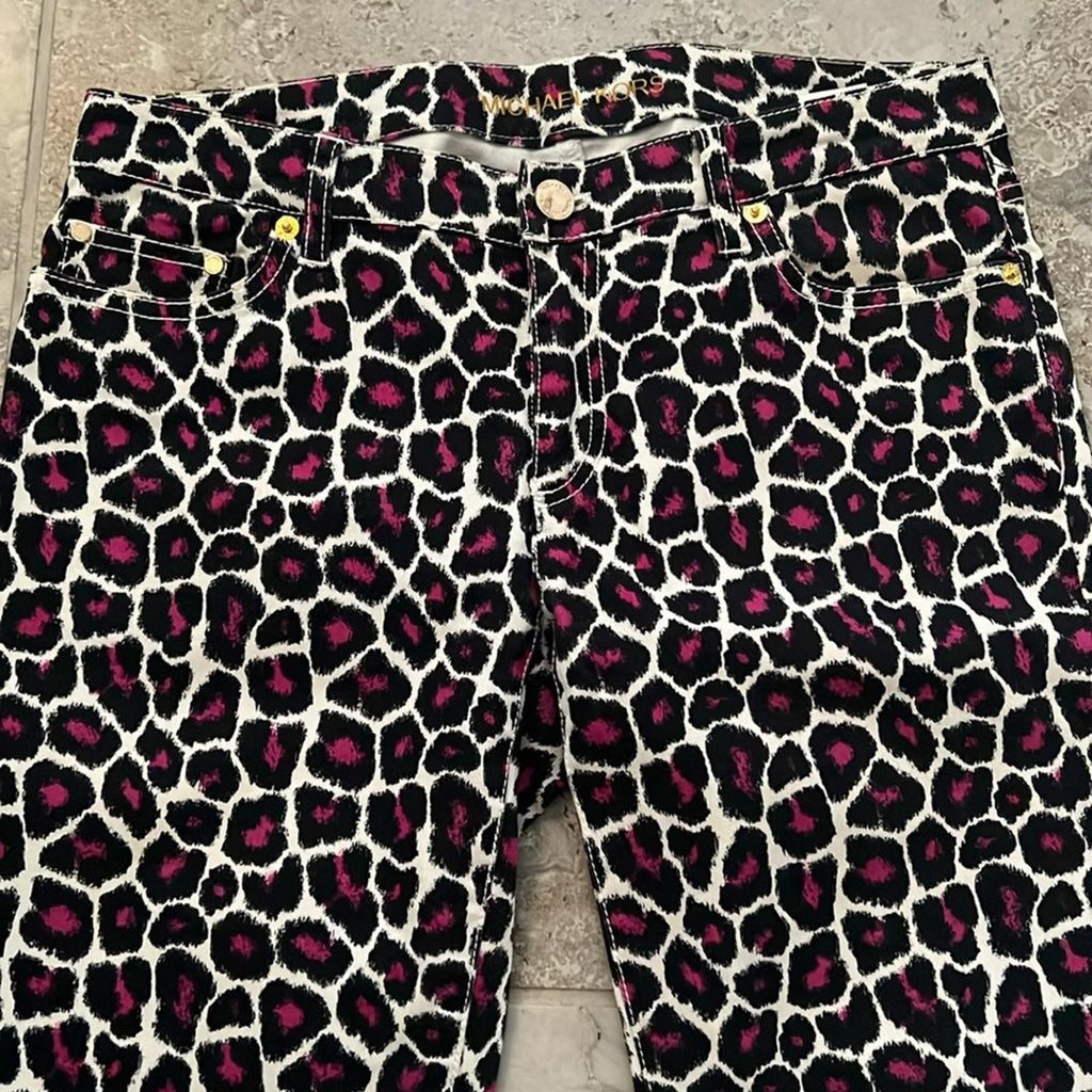 Michael Kors Animal Print Skinny Jeans, Black/ Purple/ White Size 2