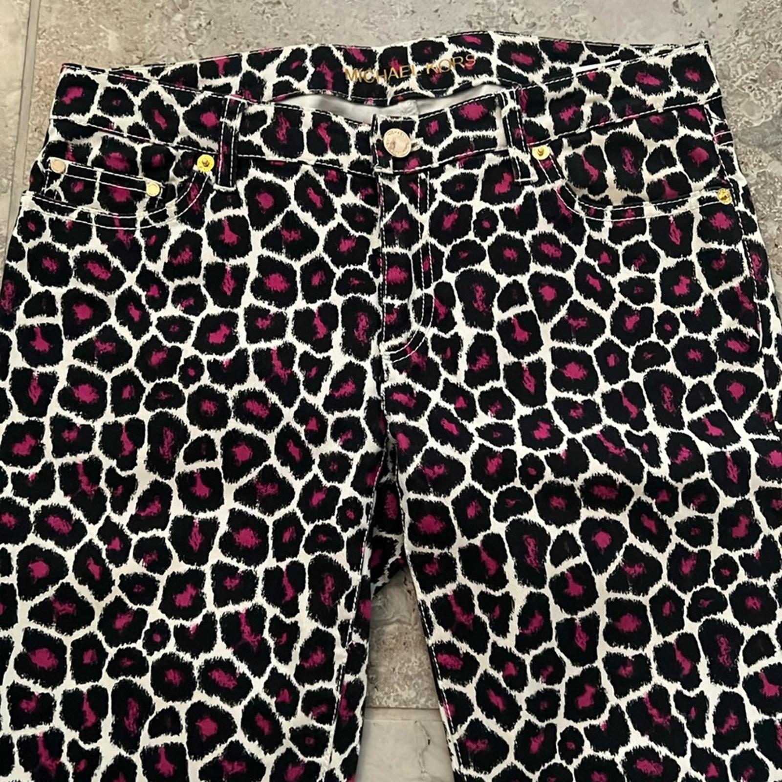 Michael Kors Animal Print Skinny Jeans, Black/ Purple/ White Size 2