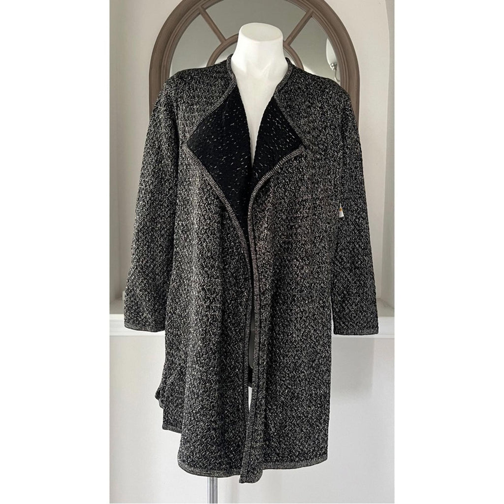 Rafaella Long Sleeve Open Front Duster w/Lurex in Black/Gold, Size S New w/Tag