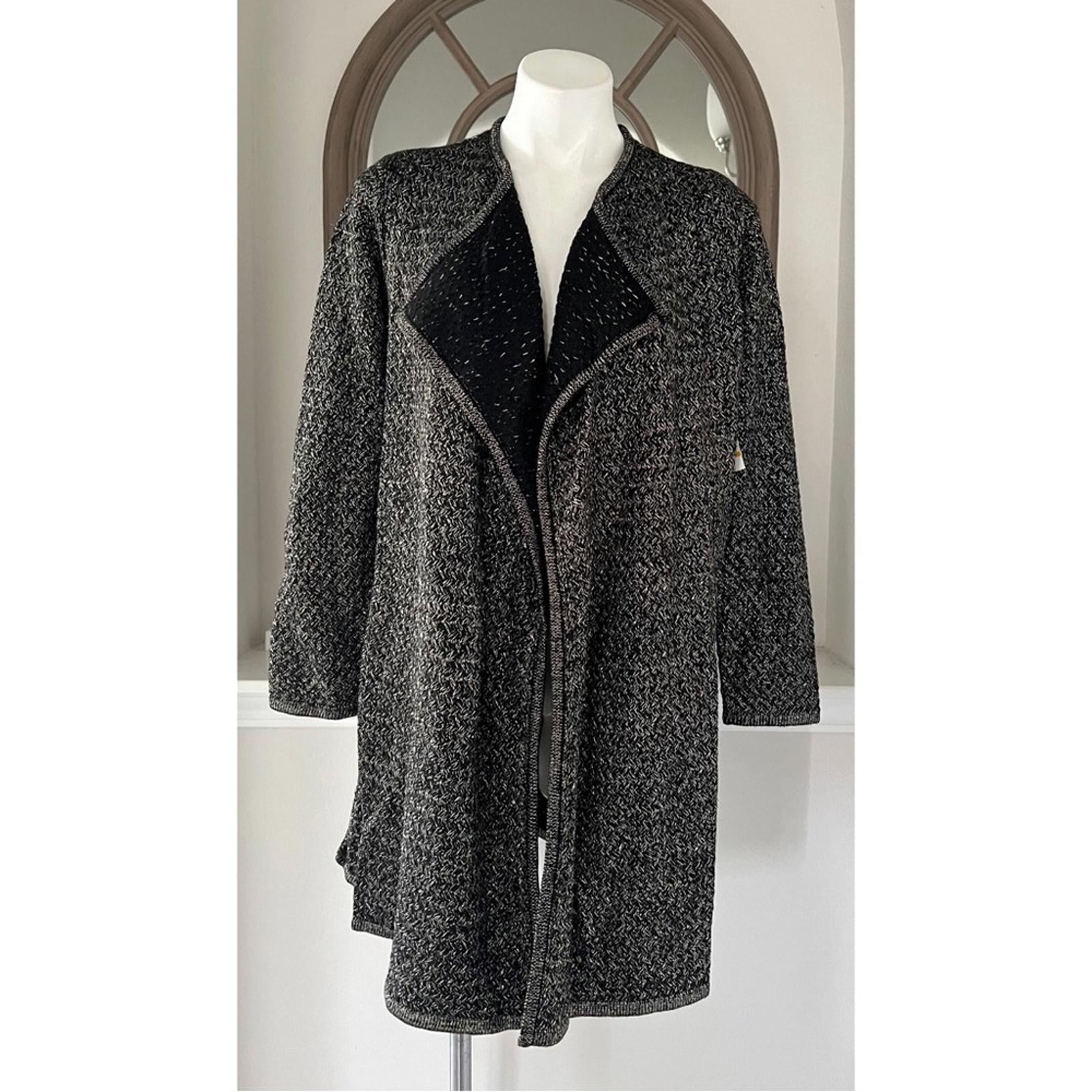 Rafaella Long Sleeve Open Front Duster w/Lurex in Black/Gold, Size S New w/Tag