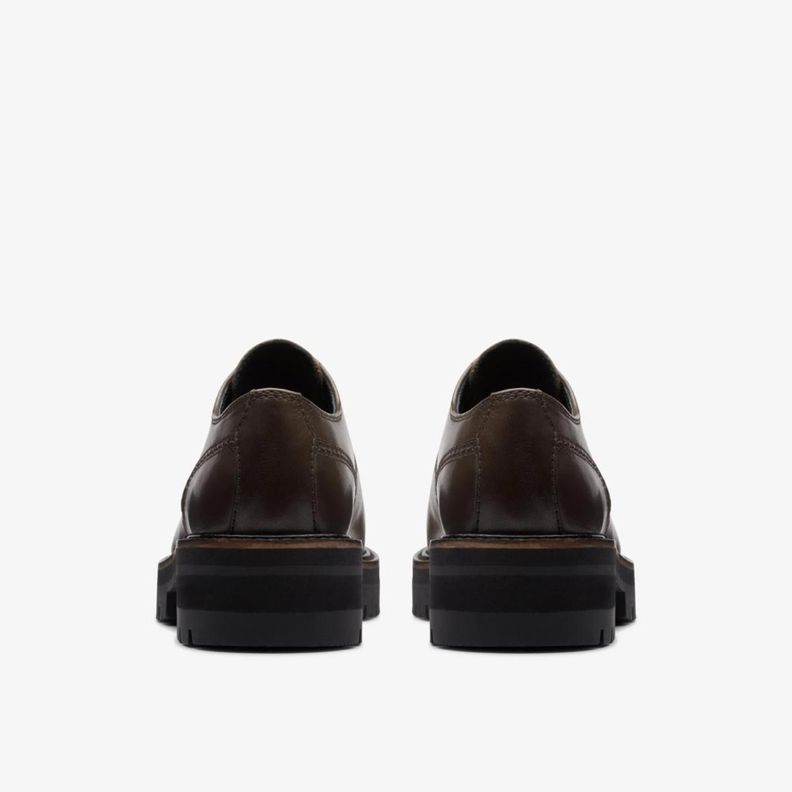 NEW Clarks Orianna Lug Sole Derby Dark Olive Leather, Size UK 5D US 7.5M