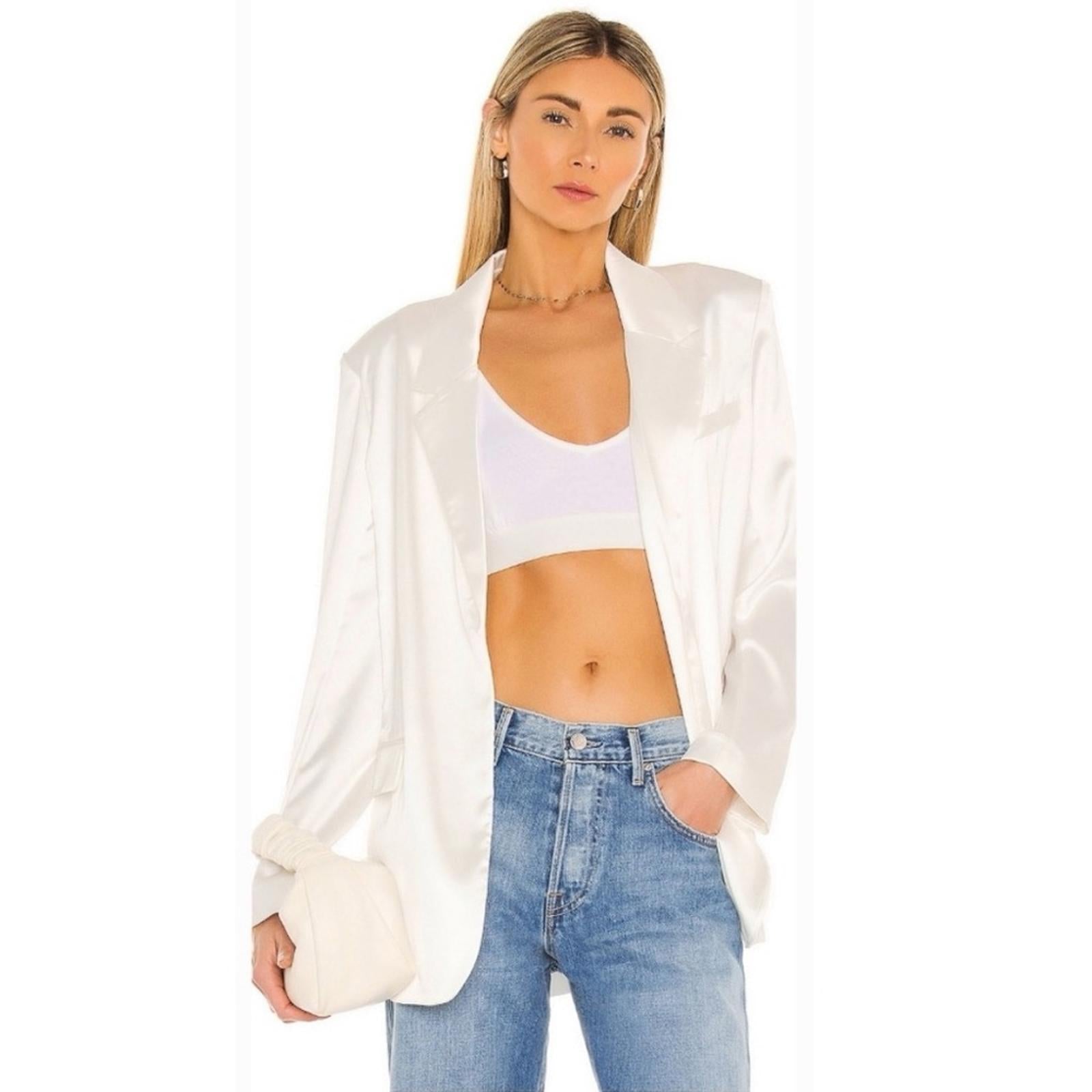 Steve Madden Revolve Smooth Talk Blazer, Satin One-Button in White Ivory NEW $99