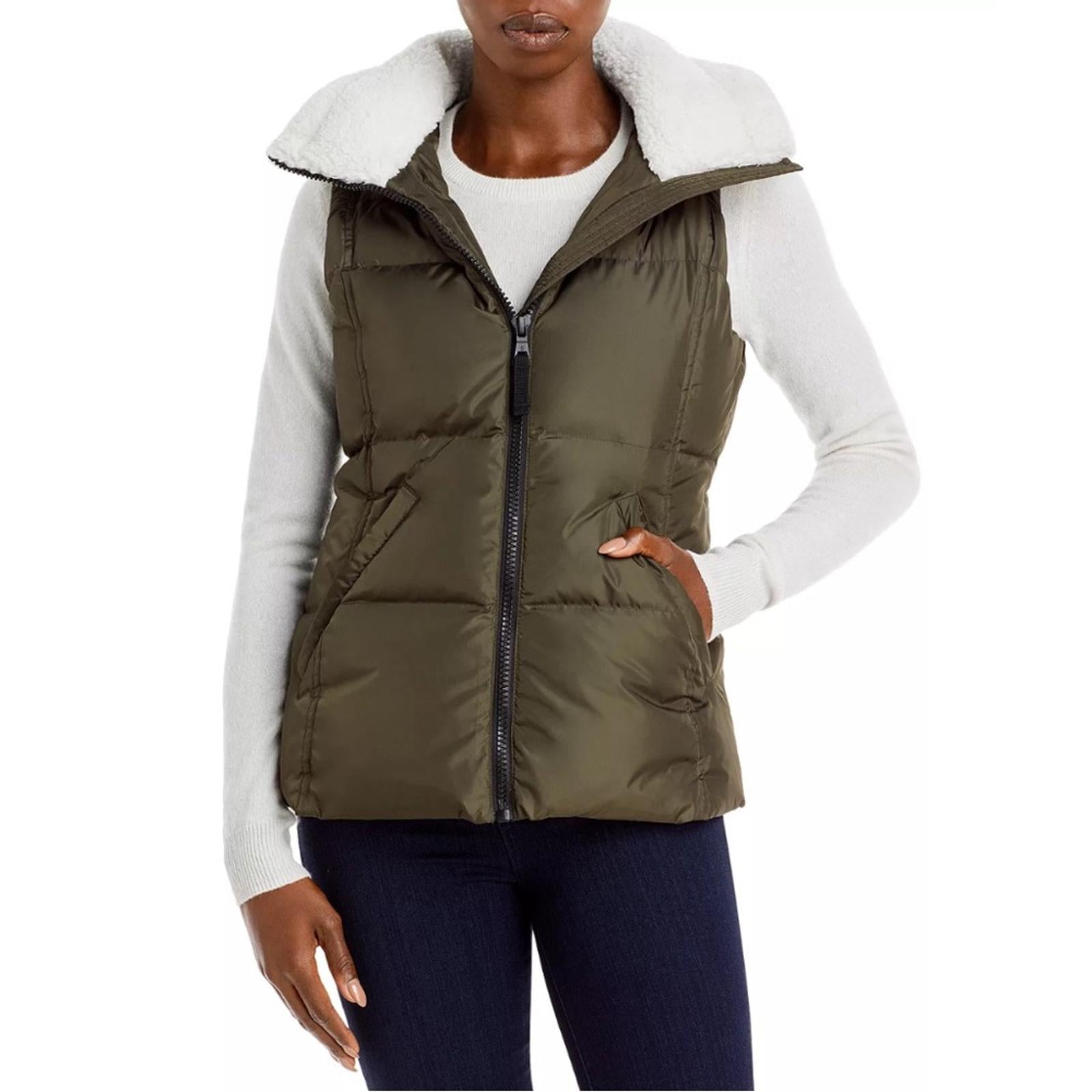 AQUA Annie Hooded Puffer Vest in Military/White Size S New w/Tag