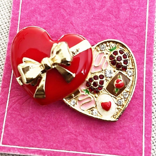 Holiday Lane Delicious Gold-Tone Pave Chocolate Heart Box Pin Brooch, NWT $24.50