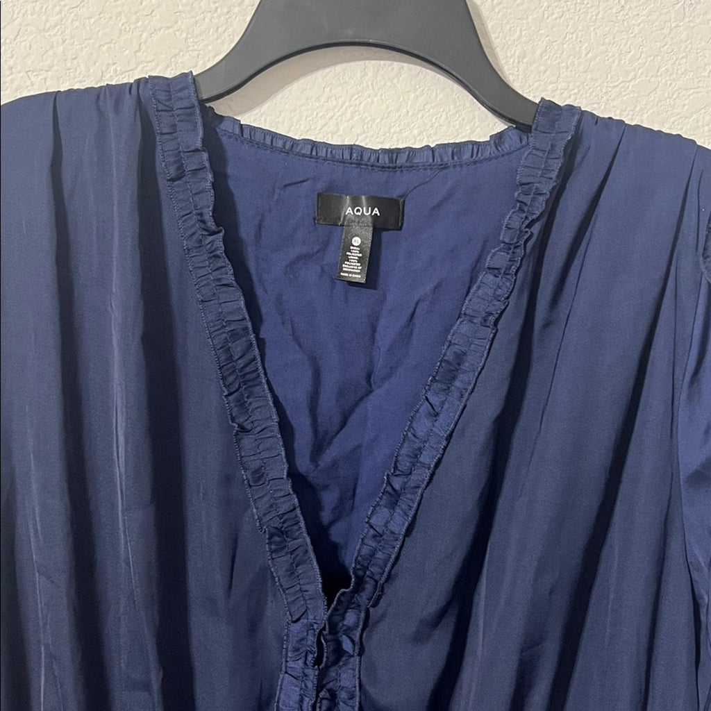 AQUA Ruffled V-Neck Dress in Navy, Size XL NEW w/Tag