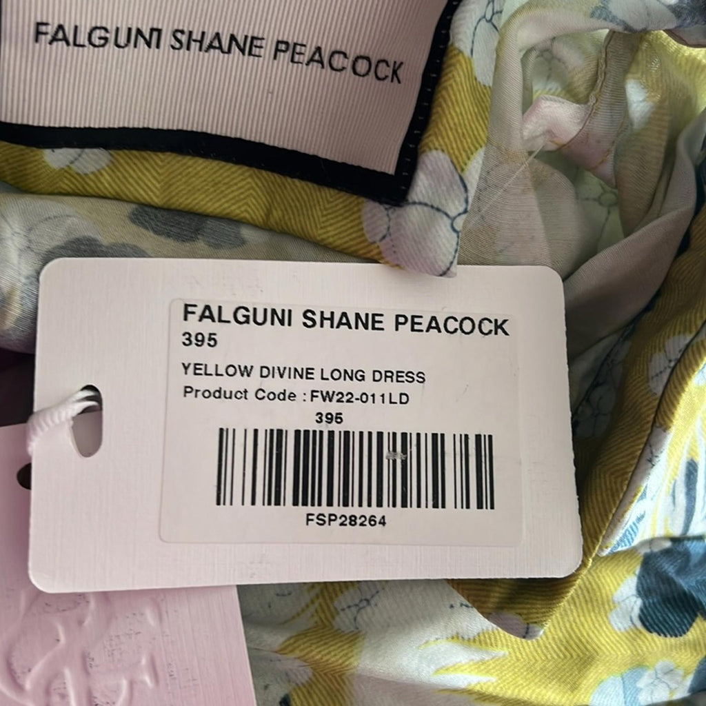 Falguni Shane Peacock Yellow Divine Long Maxi Dress, Size M, New w/Tag
