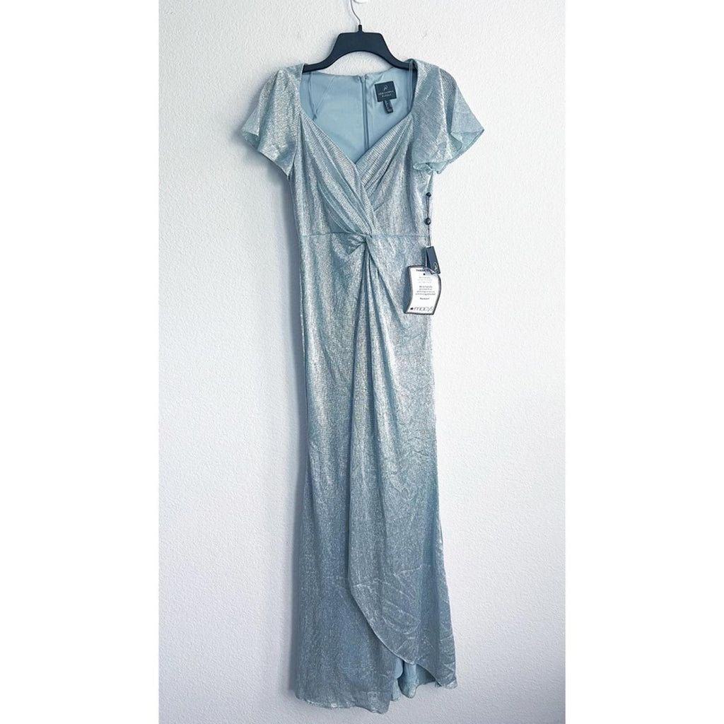 Adrianna Papell Twist Front Flutter Sleeve Formal Maxi Dress, NWT, Size 4