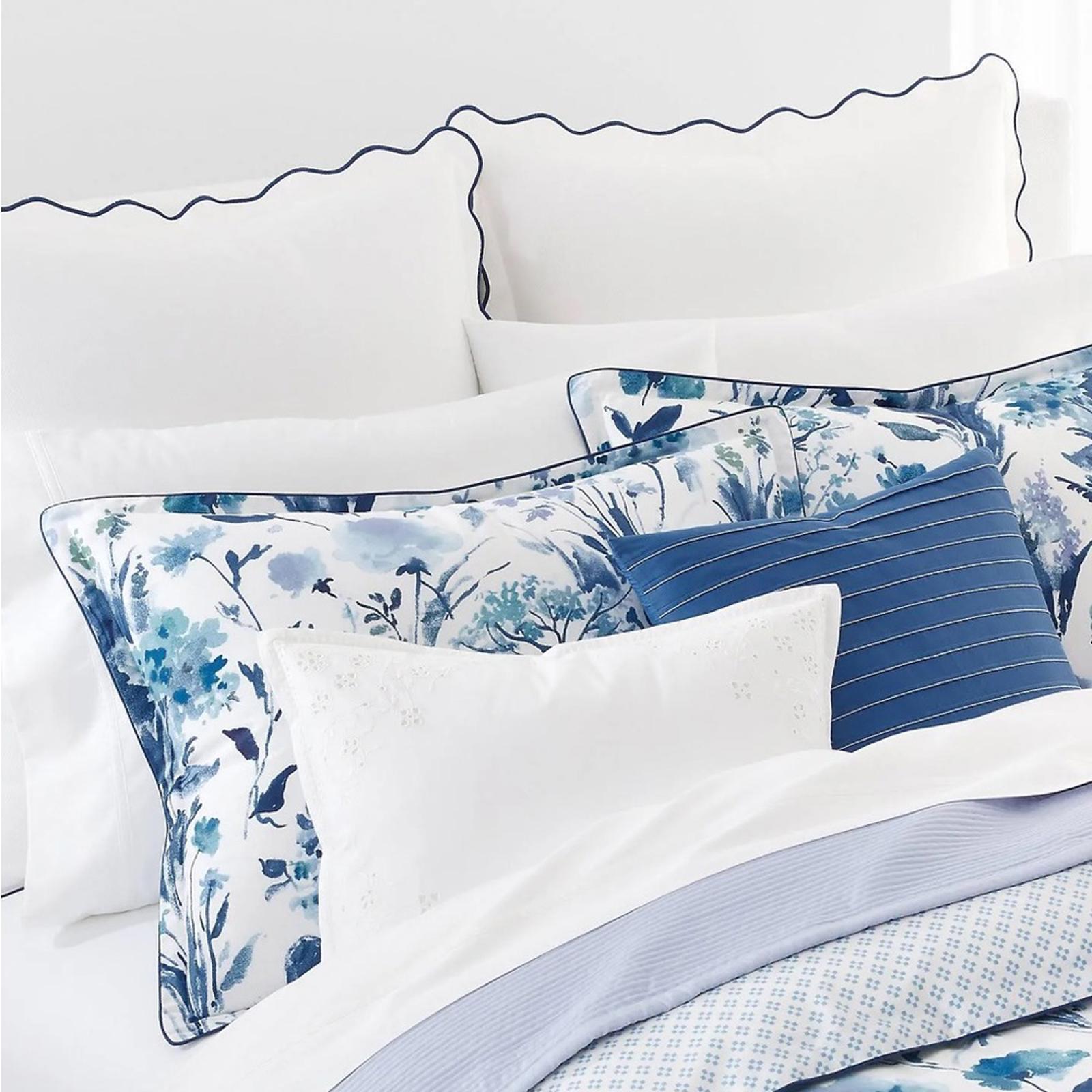 Lauren Ralph Lauren Home Piqué Scallop Euro Sham in White Blue, NEW $135