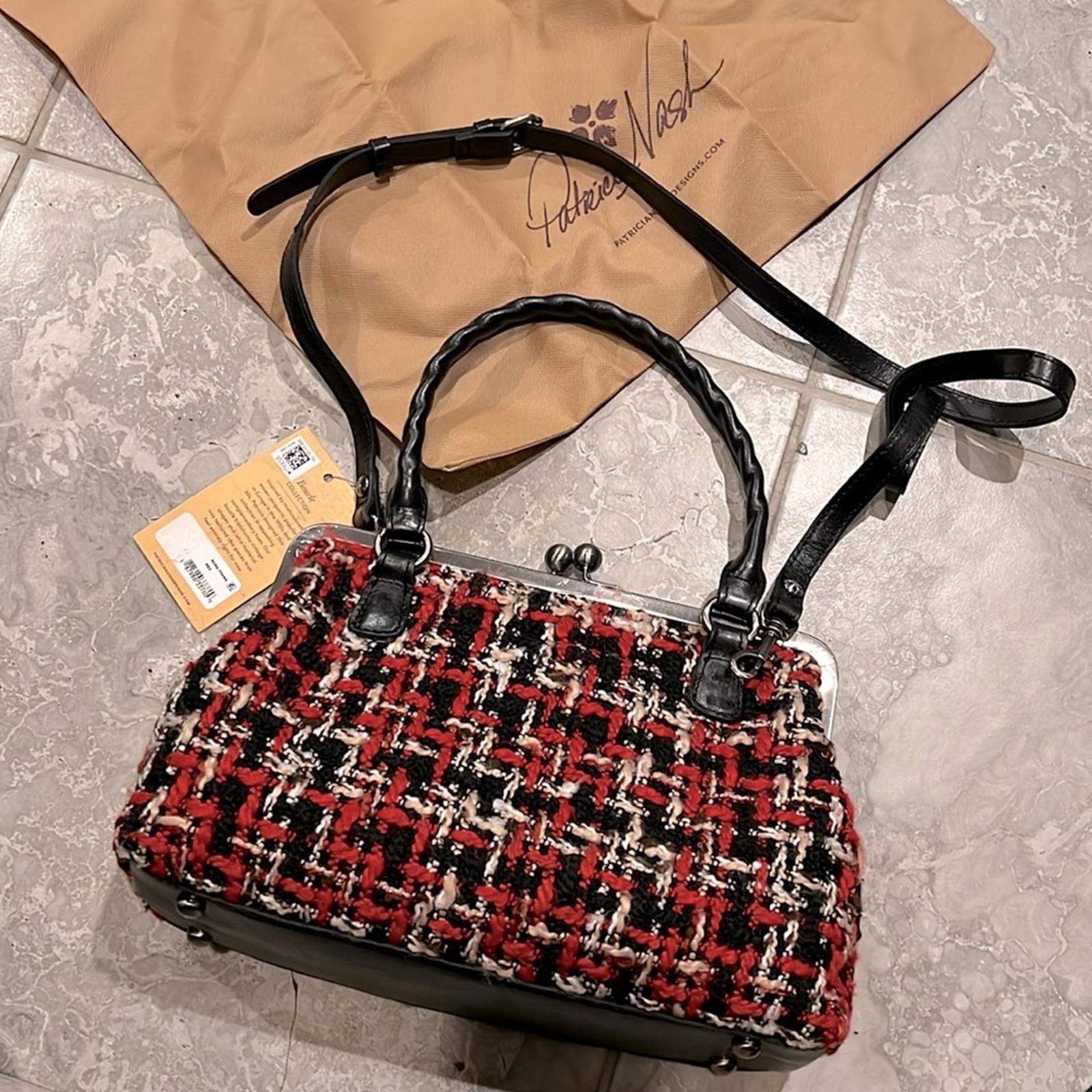 Patricia Nash Rora Frame Satchel, Tweed, Red Black New w/DustBag $229 (SOLD OUT)