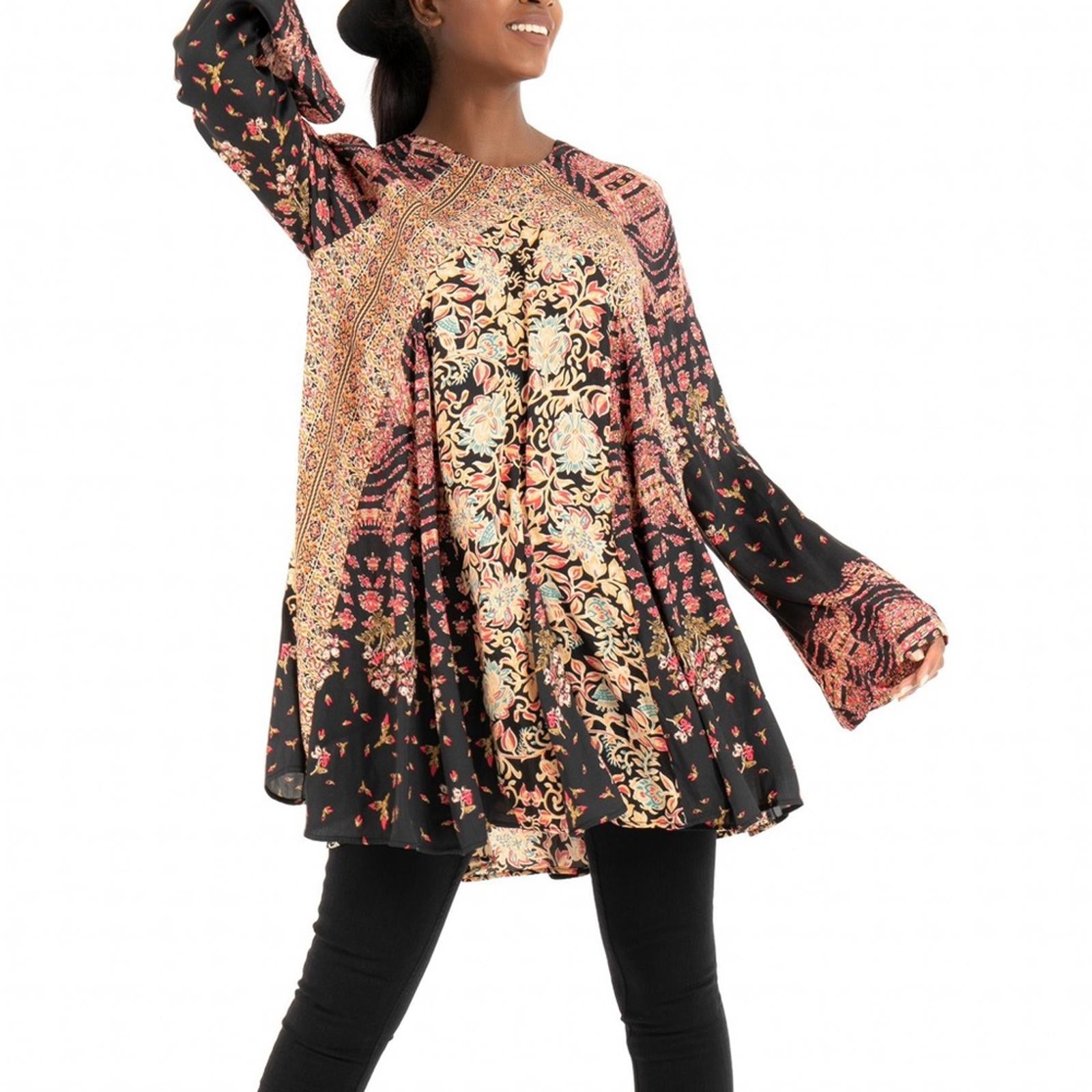 NEW Free People Stevie Printed Tunic-Black, Size XS New w/Tag Retail $128