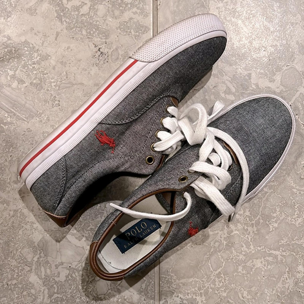 Polo Ralph Lauren Men’s Casual Lace-Up Sneakers Grey w/White Lace Size 8.5