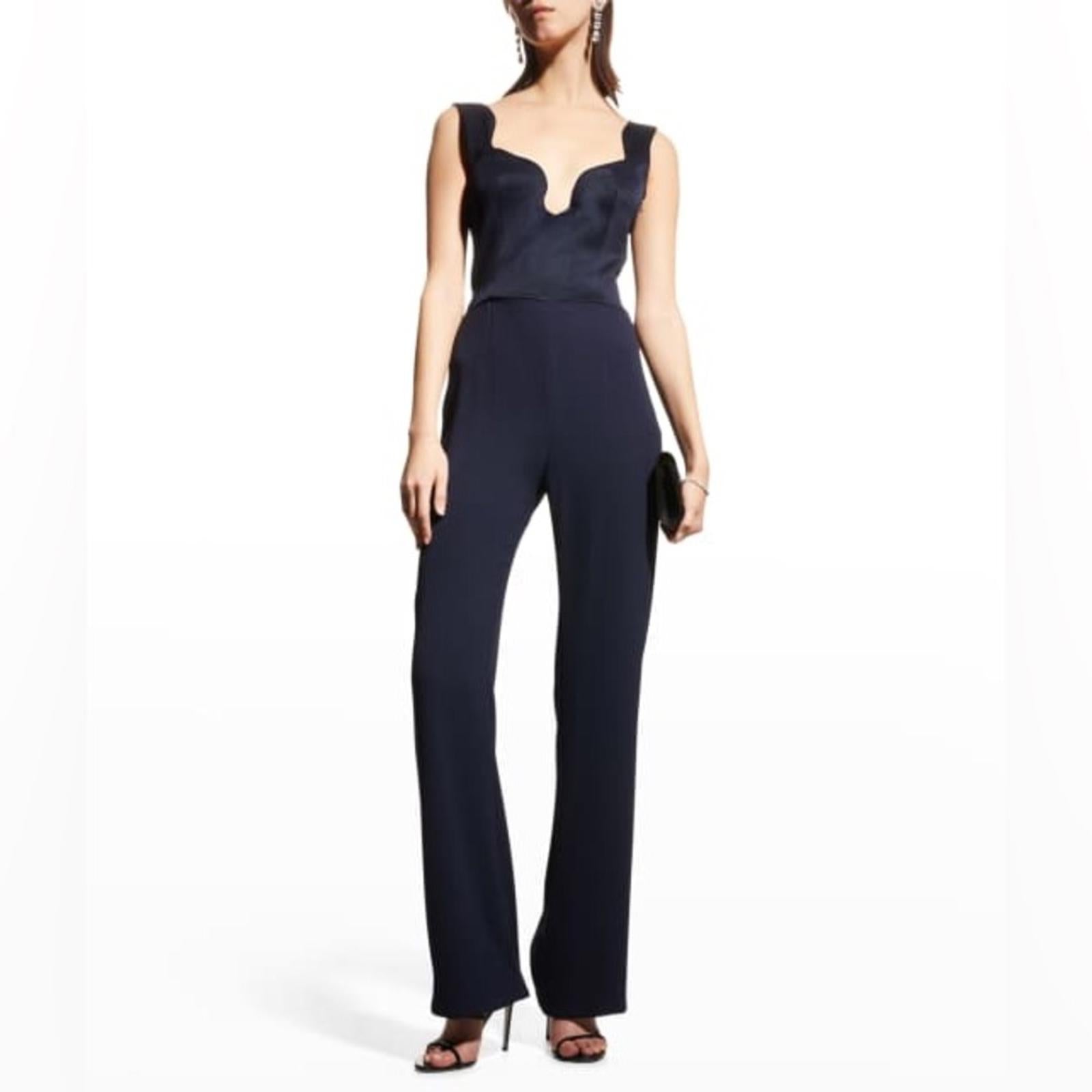 GALVAN Siren Scalloped Straight-Leg Jumpsuit in Black, US 8 NEW w/Tag $1,895
