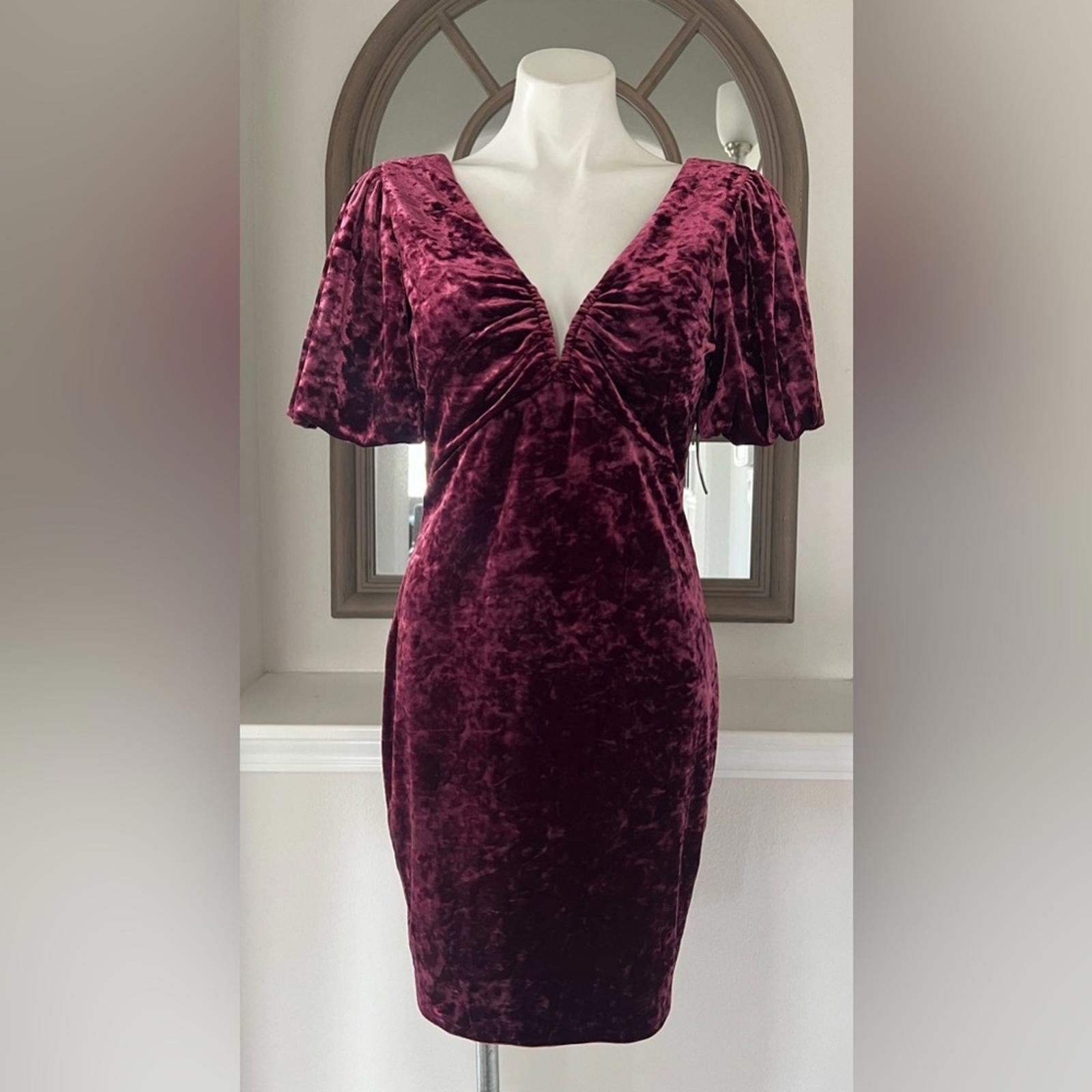 Guess Textured Bodycon Crushed Velvet Mini Dress in Wine Size 10 New