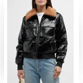 MOTHER Pilot Faux Patent Leather Jacket in Black, Size XL New w/Tag $395