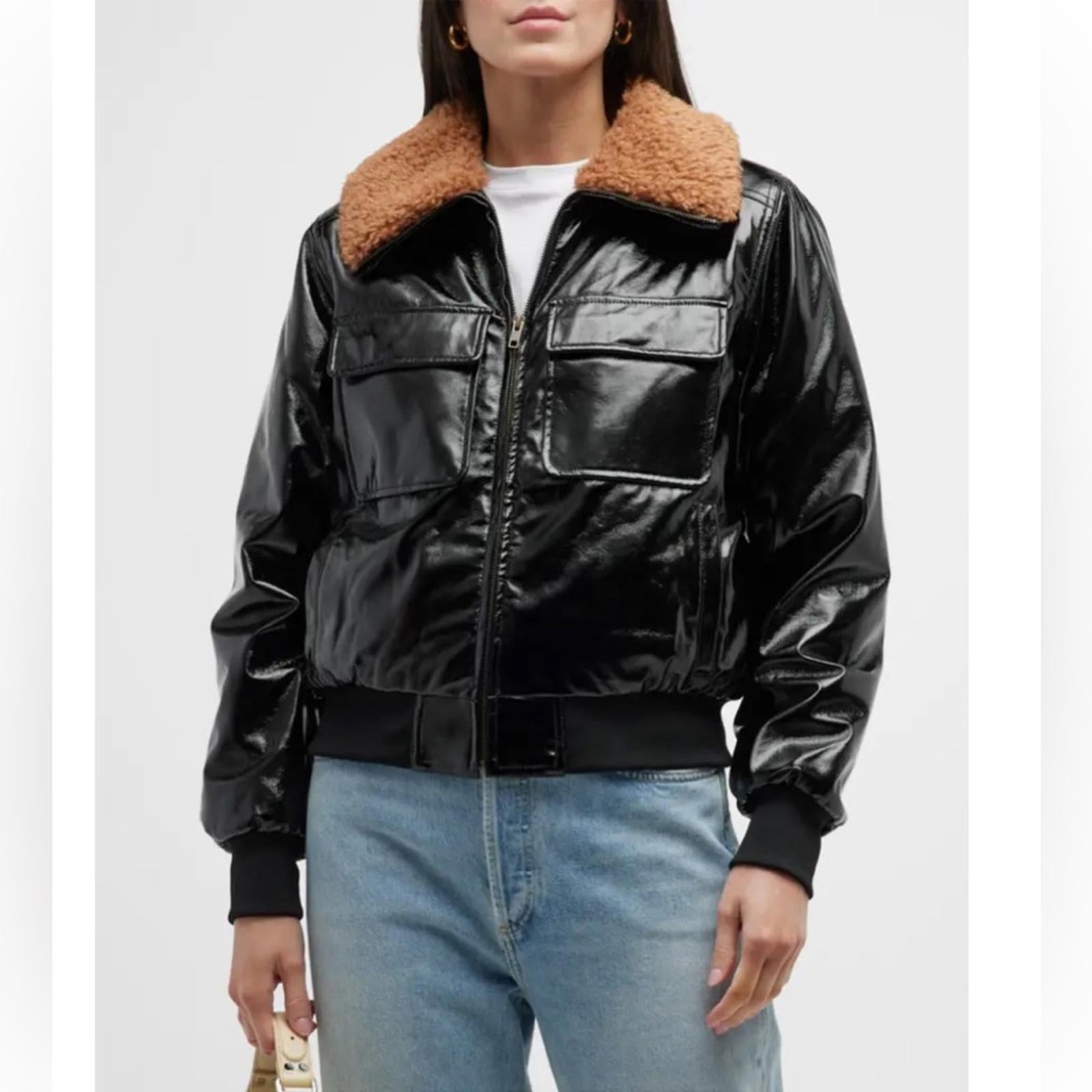 MOTHER Pilot Faux Patent Leather Jacket in Black, Size XL New w/Tag $395