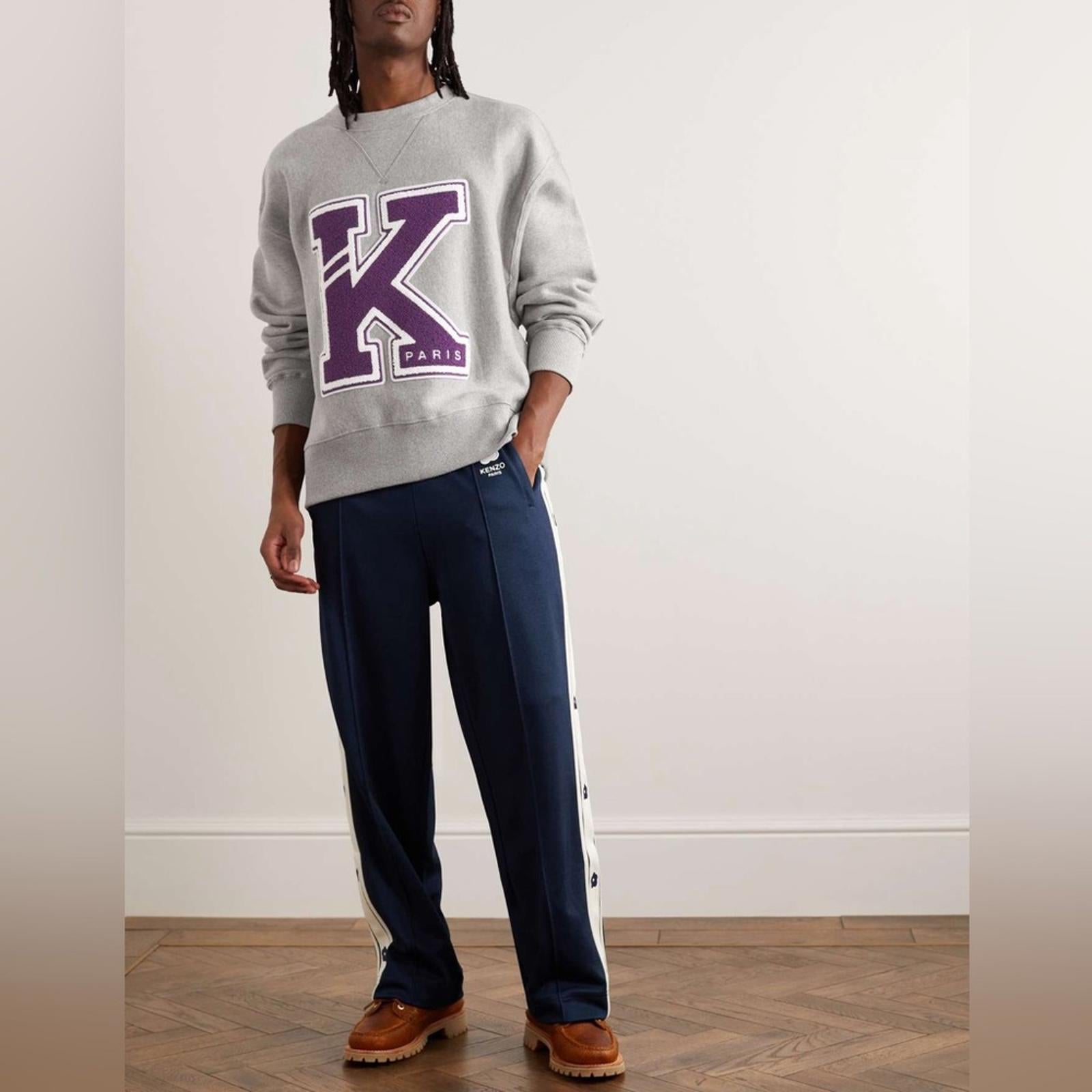 Kenzo Logo-Appliquéd Cotton-Jersey Sweatshirt in Pearl Gray, NWT, Size L