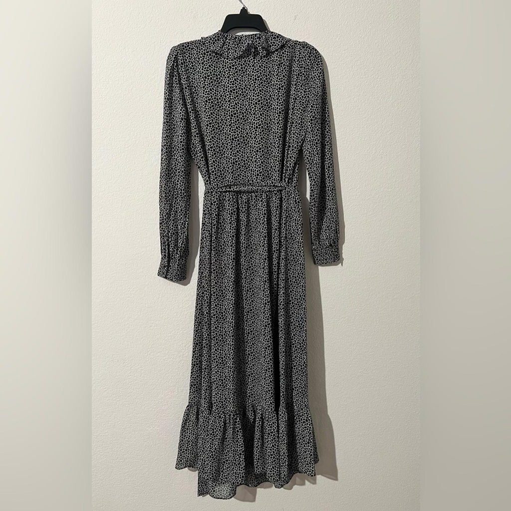 Michael Kors Sheer Tie Ruffled Printed Wrap Dress in Black/White, NWT, Size S