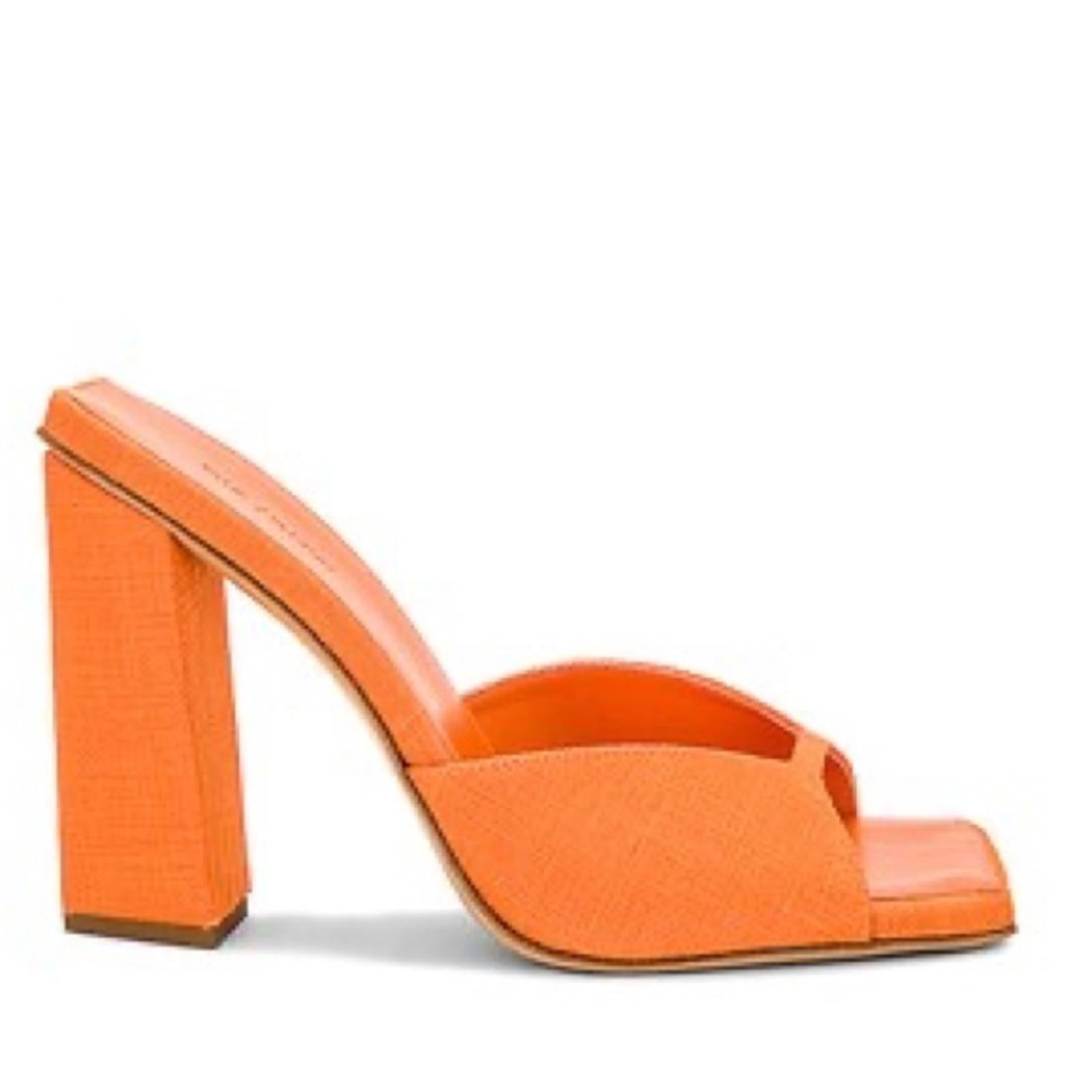 GIA Borghini x RHW Rosie 14 Linen Square Toe Mule in Orange, Size 39 NEW w/o Box