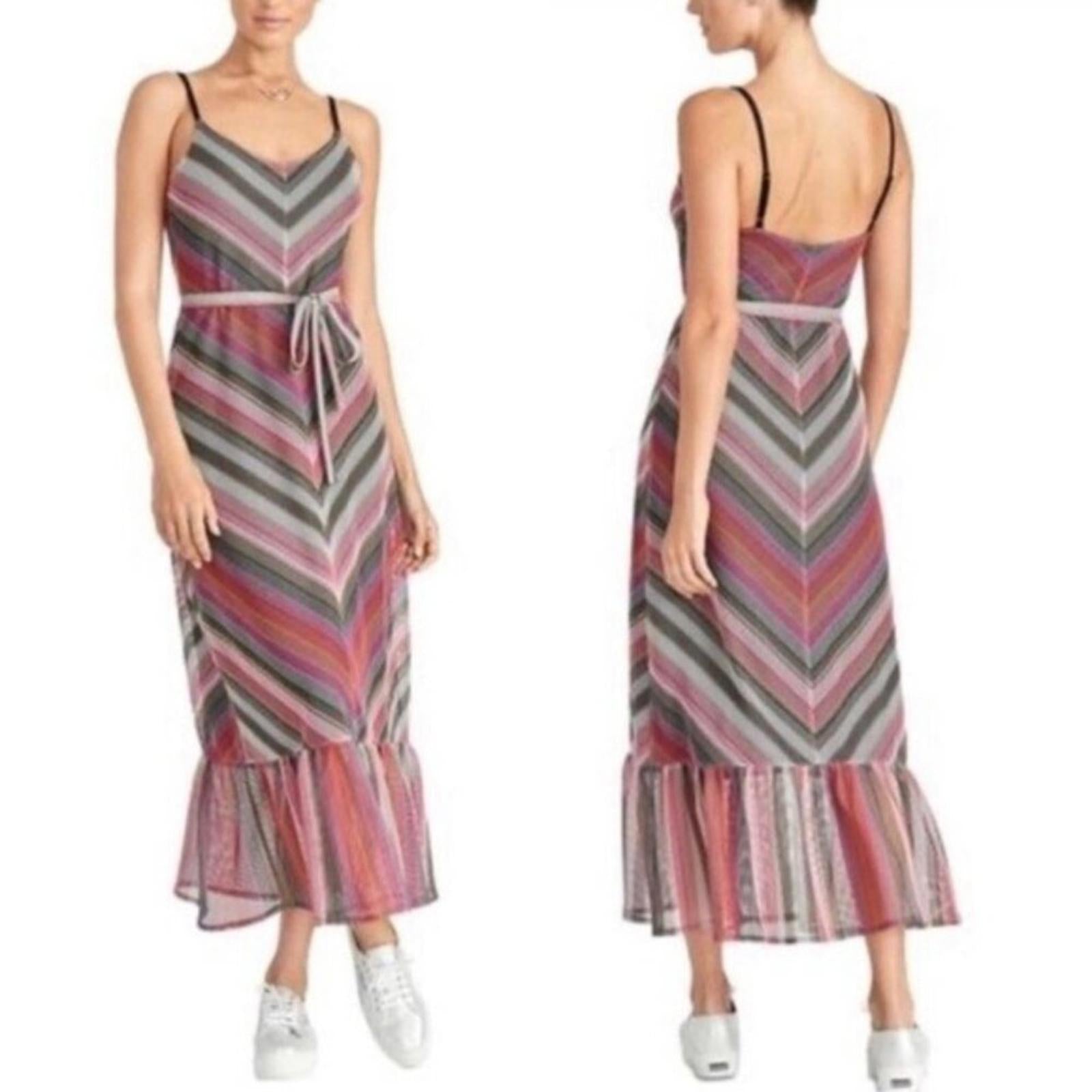 Rachel Roy Finn Metallic Striped Maxi Dress in Pink Grey Mesh Size XL NEW $139