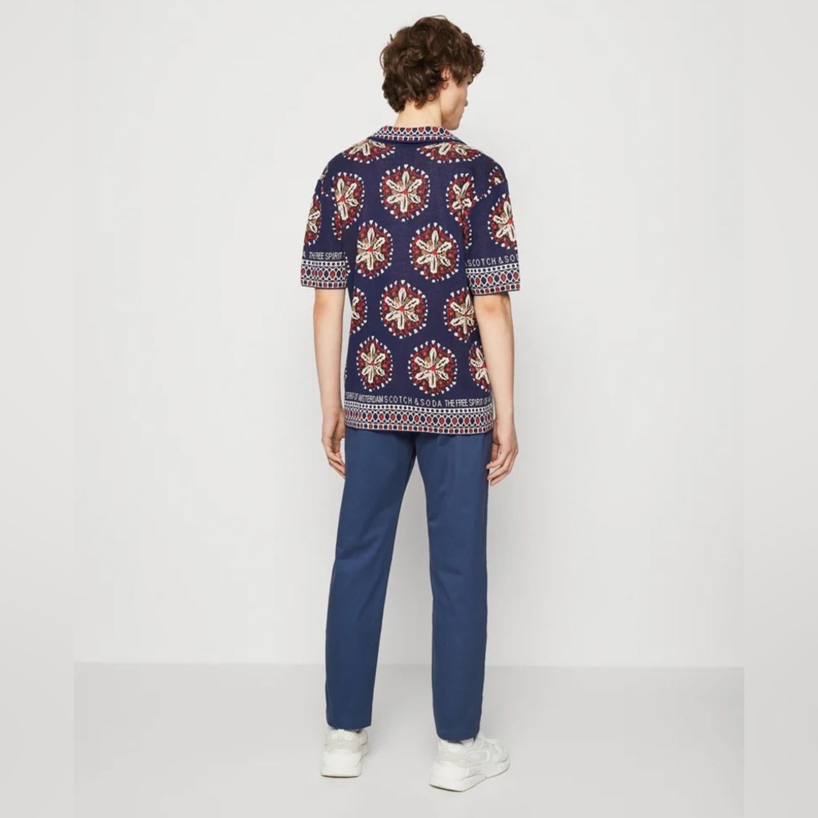 Scotch & Soda Jacquard Short-Sleeve Camp Shirt Textured Pattern Size L New w/Tag