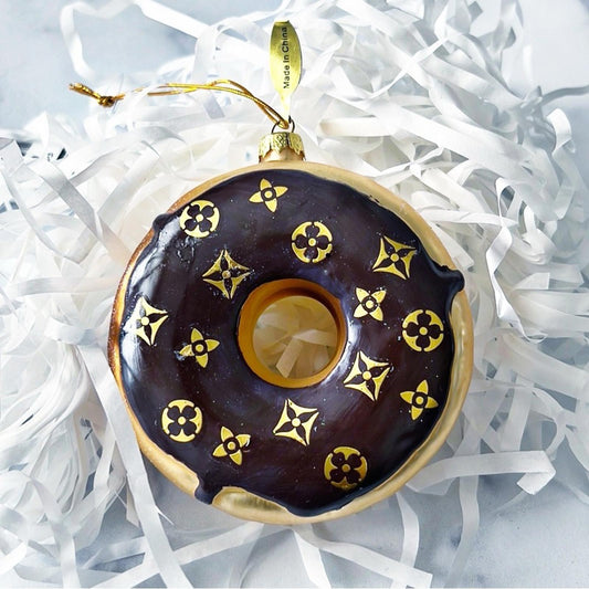 Donut Ornaments, Designer-Inspired, Brown & Gold, New with Tag