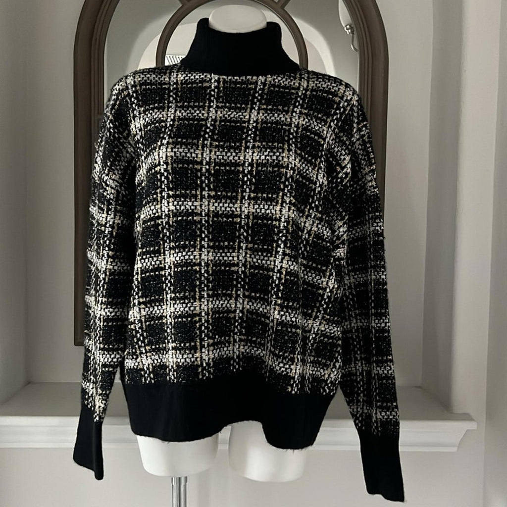 Splendid Ginny Plaid Turtleneck Alpaca & Wool-Blend Sweater Size L NEW $188