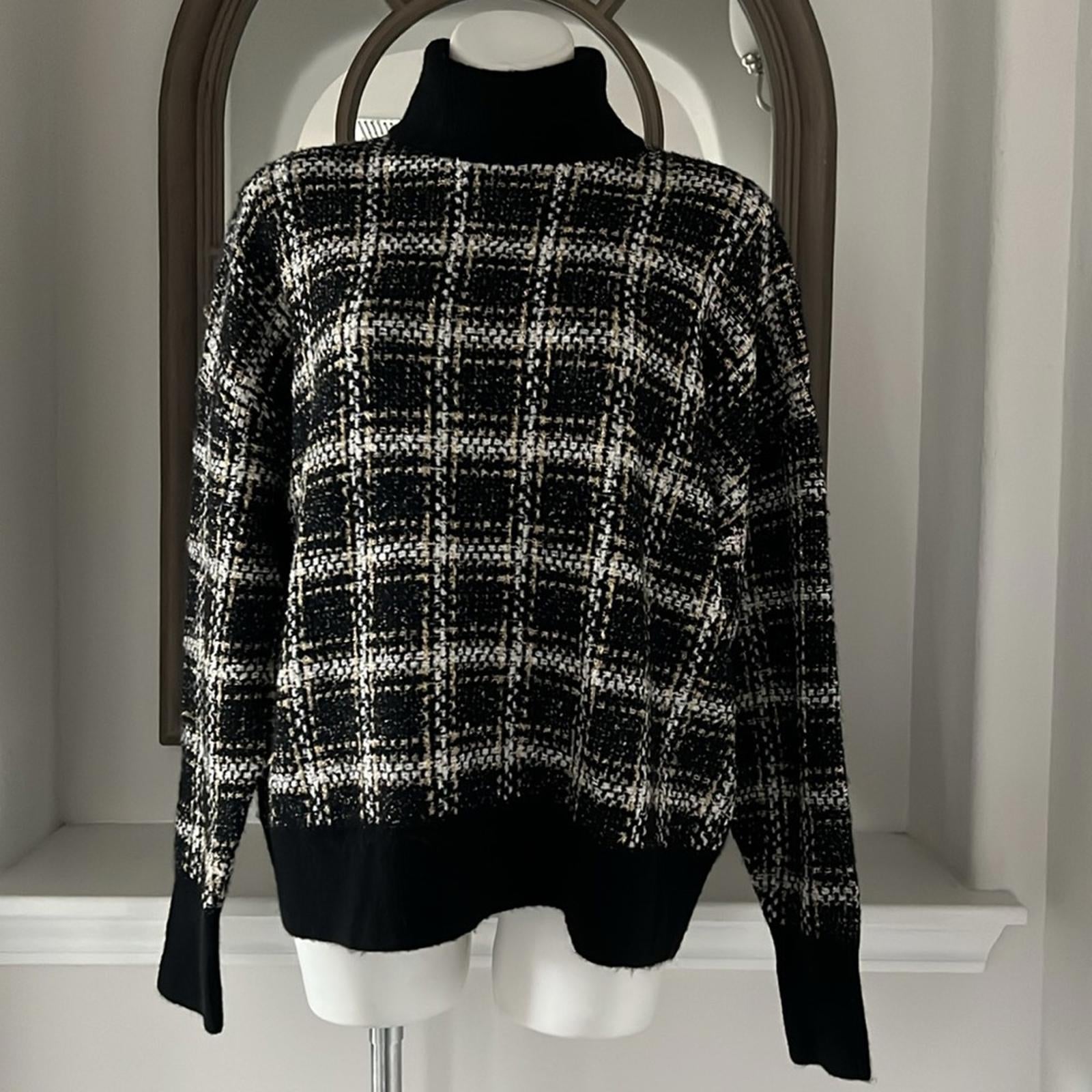 Splendid Ginny Plaid Turtleneck Alpaca & Wool-Blend Sweater Size L NEW $188