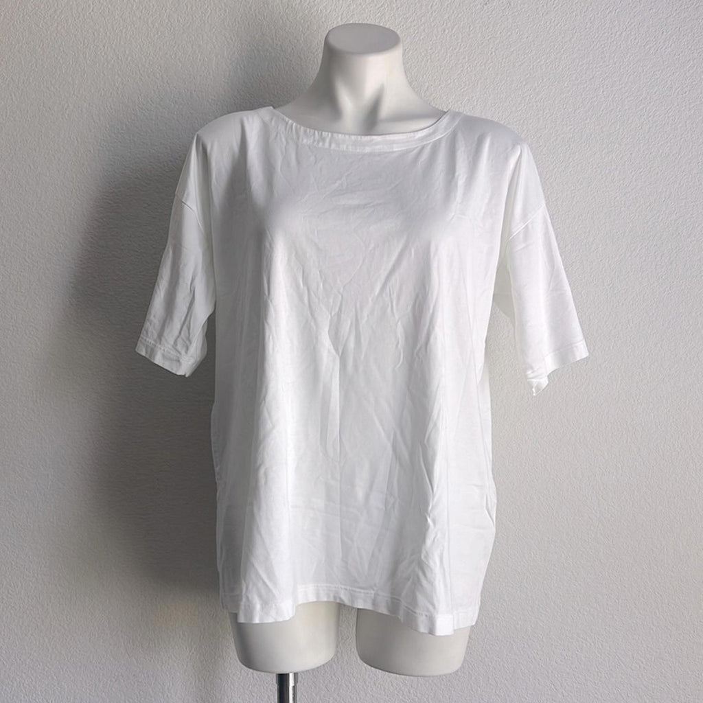 J. Jill Classic Luxe Supima Elbow-Sleeve Tee in White, NEW, Size L
