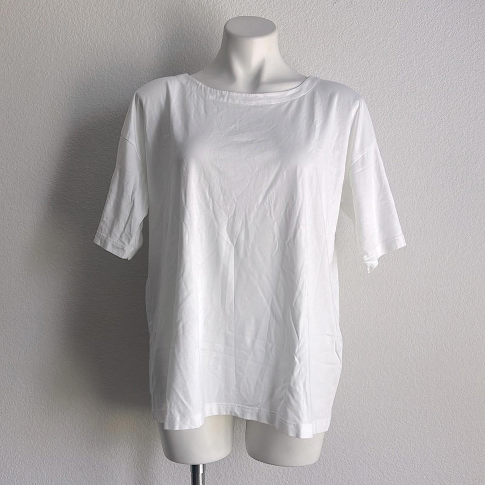 J. Jill Classic Luxe Supima Elbow-Sleeve Tee in White, NEW, Size L