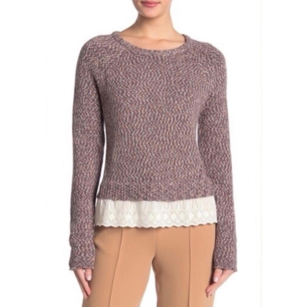 Tart Eyelet Hem Crewneck Sweater in Tan Grey, Size L New w/Tag