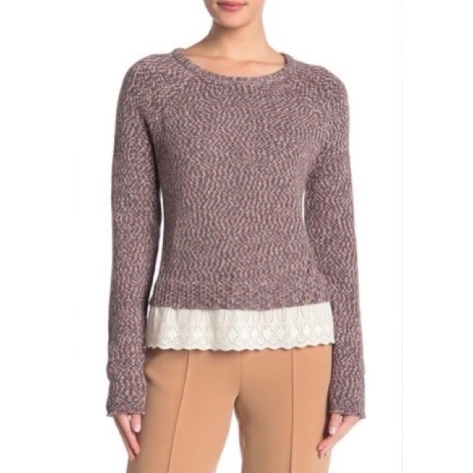 Tart Eyelet Hem Crewneck Sweater in Tan Grey, Size L New w/Tag