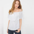 WHBM Off-The-Shoulder Stripe Blouse, White Blue Size XS Retail $99