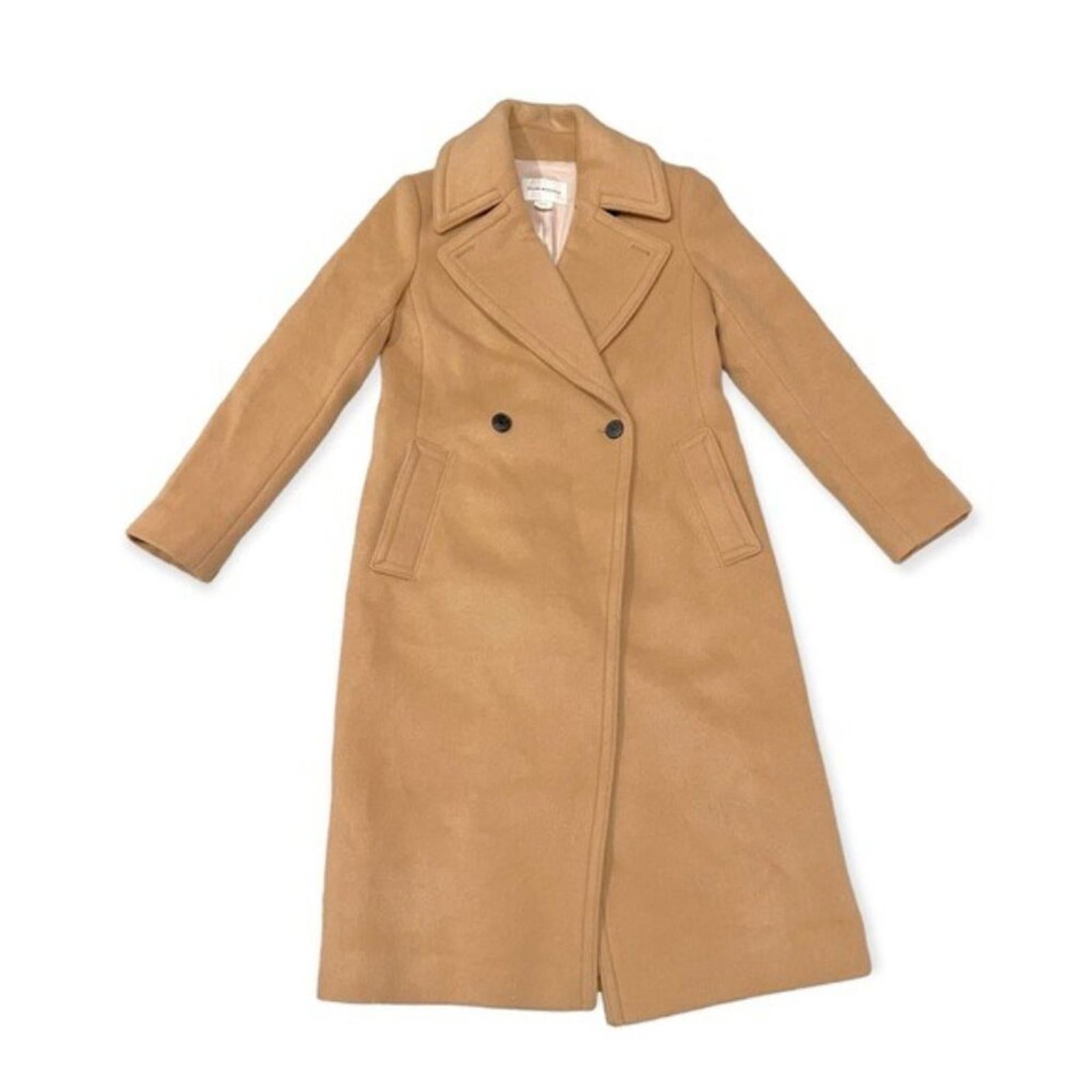 NEW Club Monaco Twill Wool-Blend Trench Coat in Camel Brown, Size M, Dry Cleaned