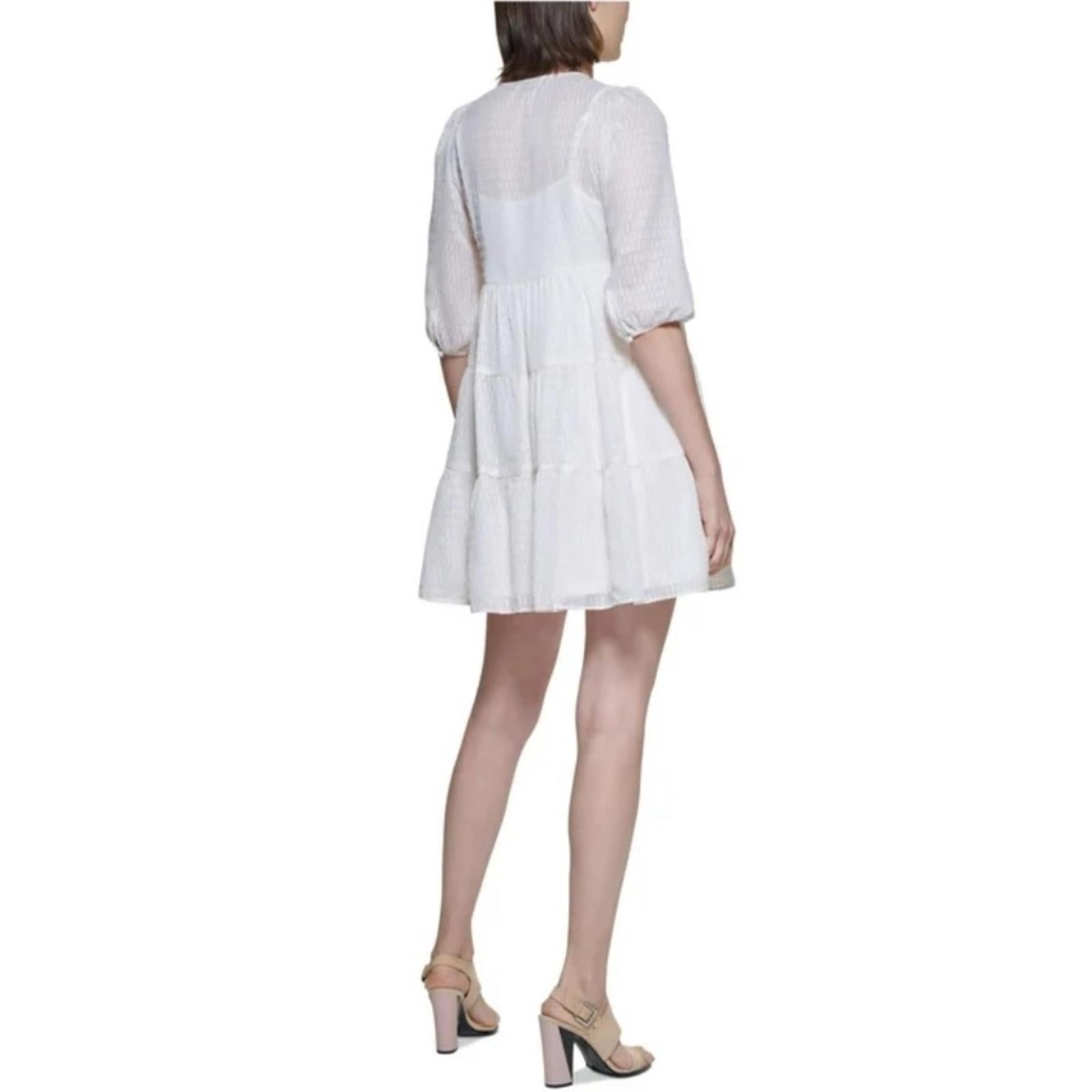 Calvin Klein Side-Tie Belt Pinstripe Tiered Dress, Petite Size 6 New w/Tag