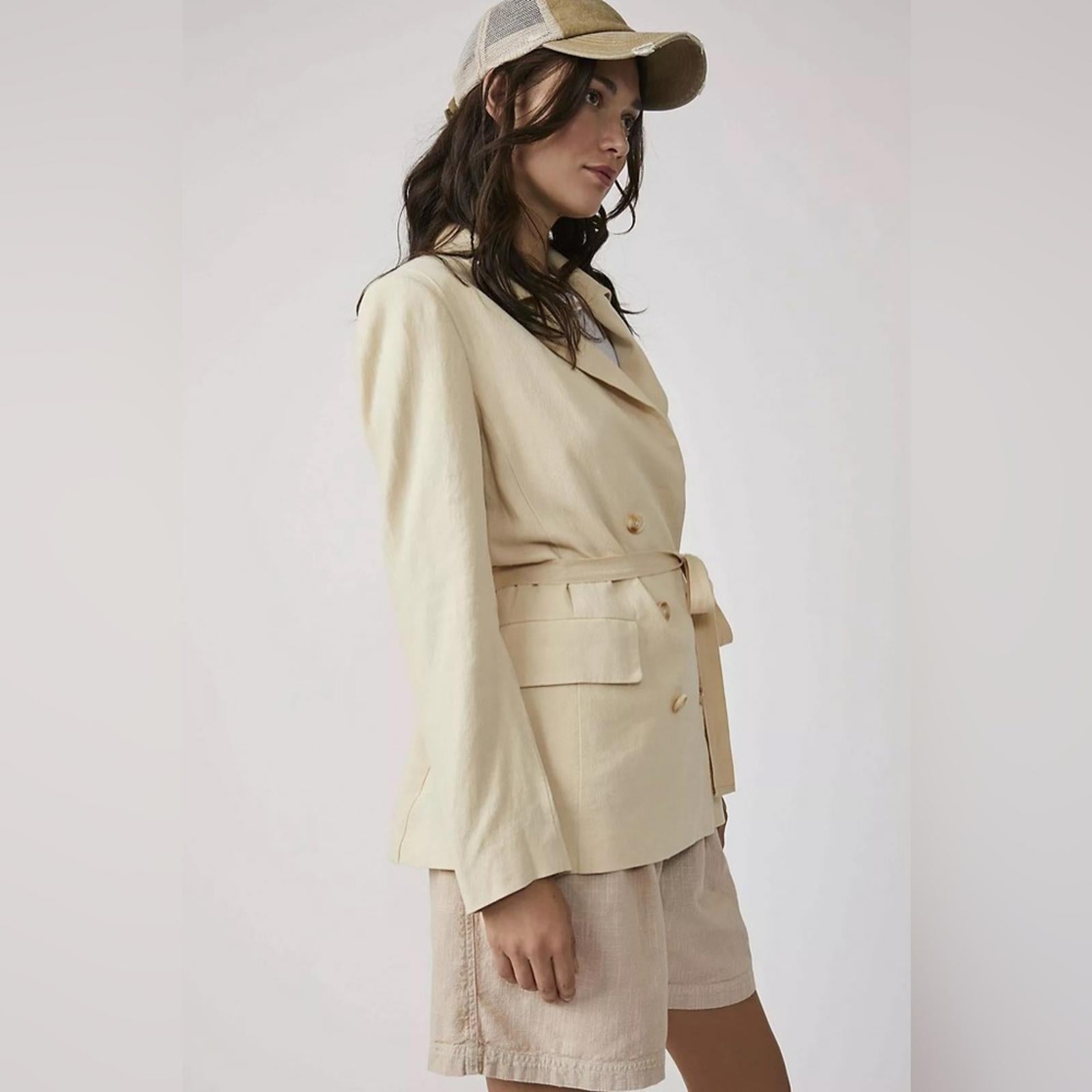 NEW Free People Olivia Linen Blend Blazer, Pebble Sand Size S, Retail $168