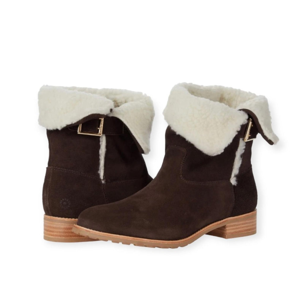 Jack Rogers Dark Chocolate Sherpa Faux Suede Booties, Size 7M New in Box $158