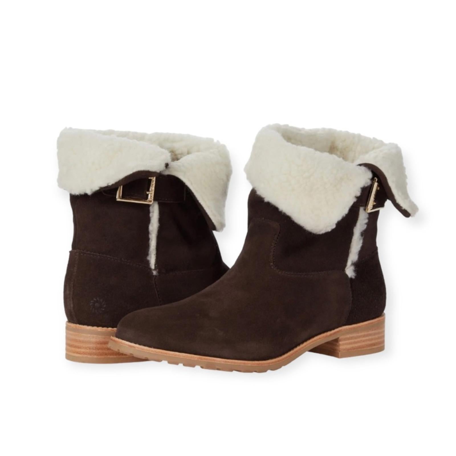 Jack Rogers Dark Chocolate Sherpa Faux Suede Booties, Size 7M New in Box $158