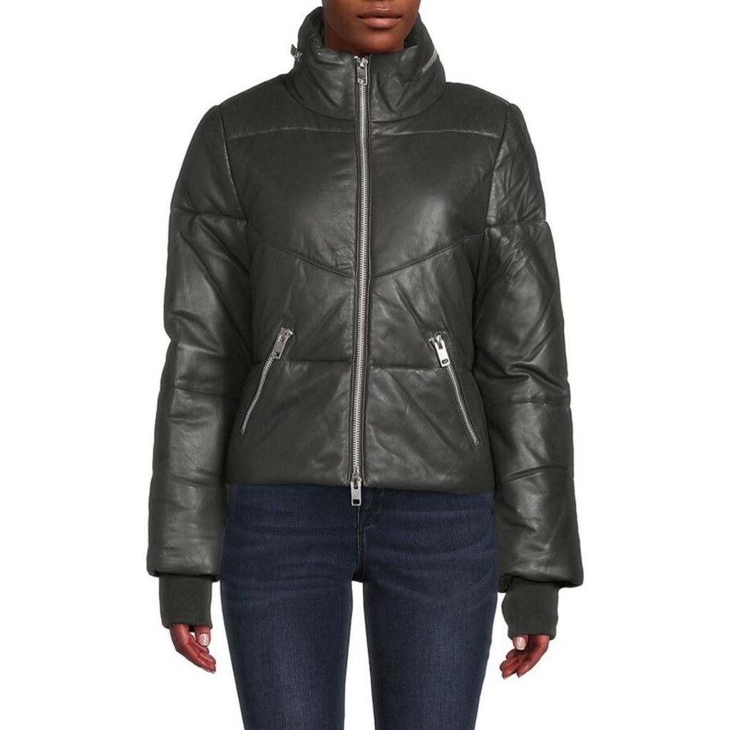 NEW Walter Baker Edwina Puffer Jacket 100% Lamb Leather, Black, NEW w/o Tag $748
