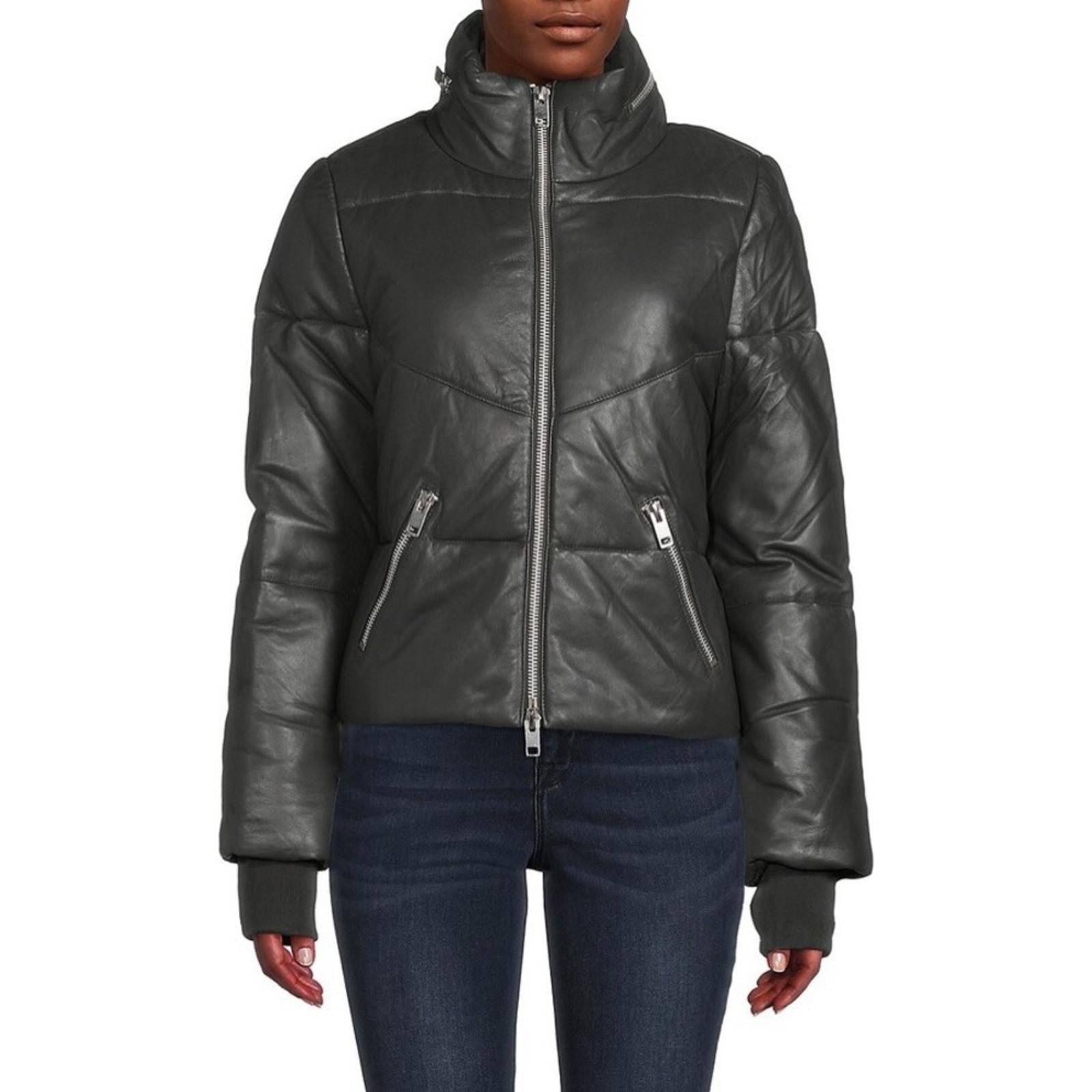 NEW Walter Baker Edwina Puffer Jacket 100% Lamb Leather, Black, NEW w/o Tag $748