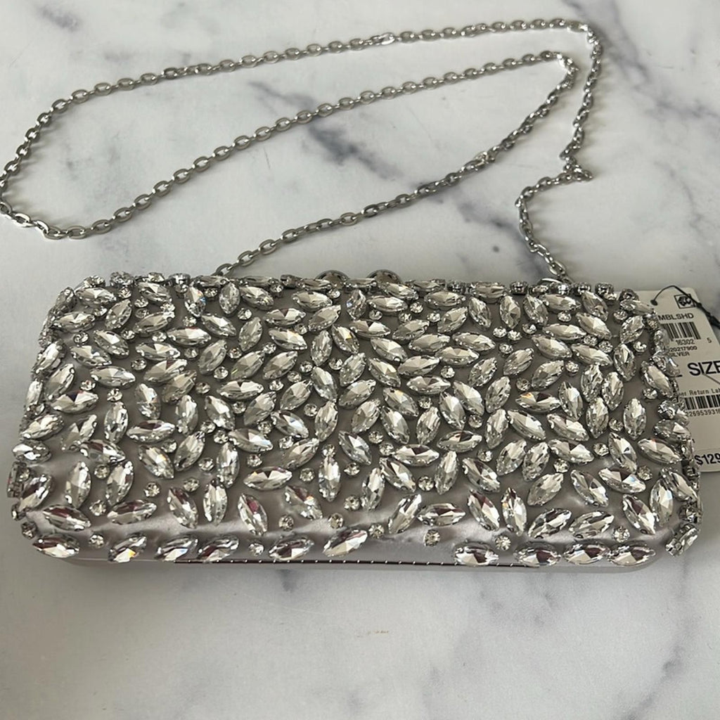 I.N.C. East West Embellished Small Minaudiere in Silver Metallic, NWT