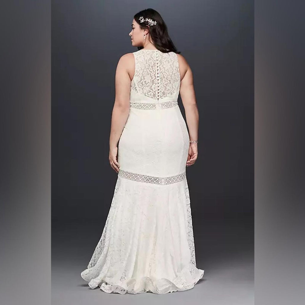 GALINA V-Neck Lace Illusion Wedding Dress, White, Size 20W Retail $599 SOLD OUT
