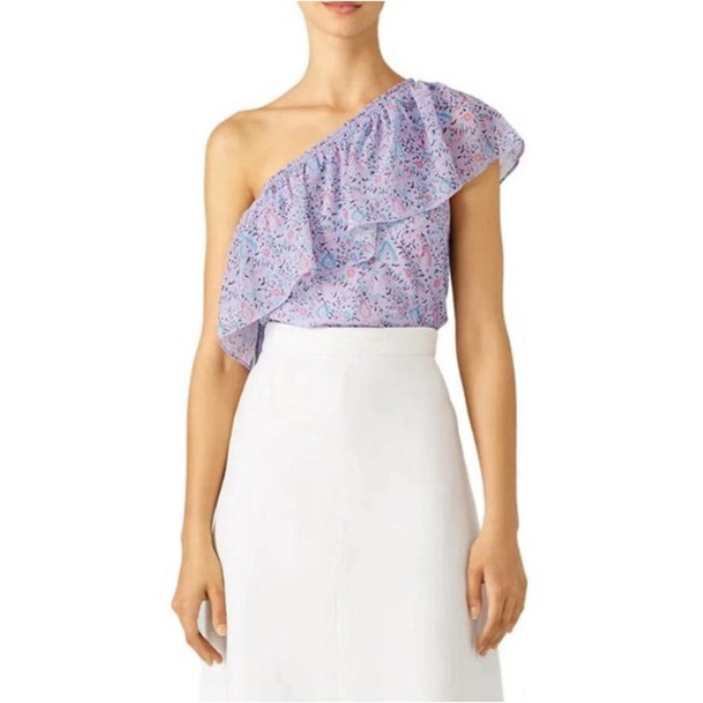 SAYLOR Janice One-Shoulder Ruffle Floral Top, Purple Size XS EXCELLENT! $219