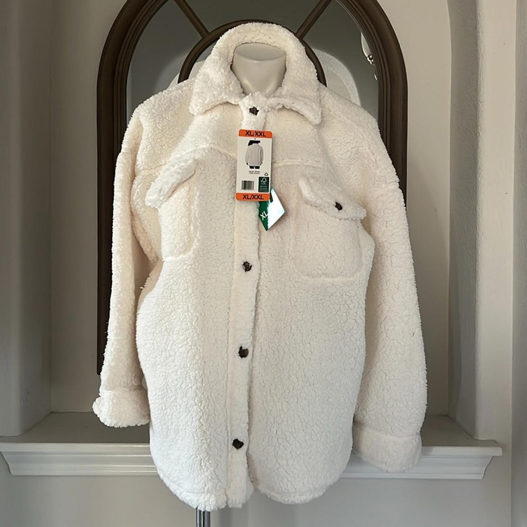 32 Degrees Cozy Fleece Shirt Jacket Oversized, Cream Size XL/XXL NWT