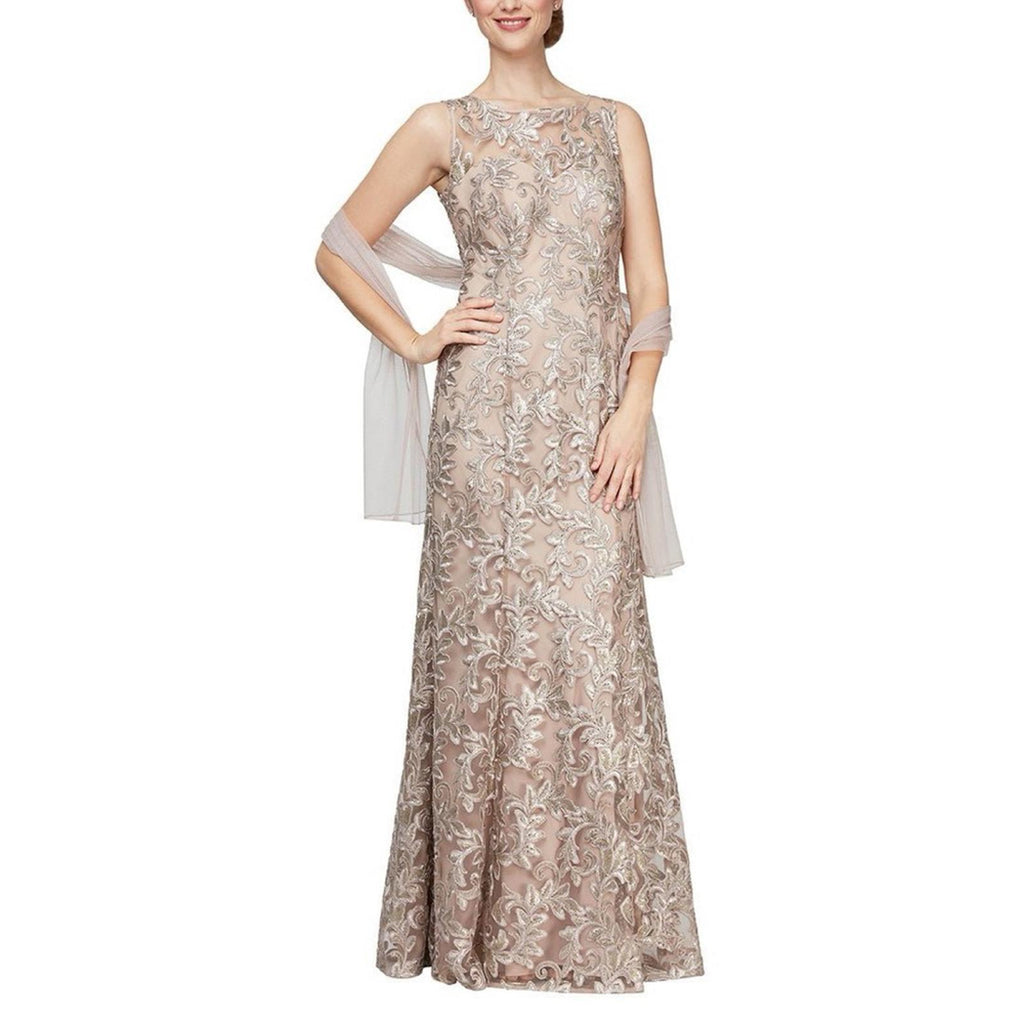 NWT Alex Evening Embroidered Gown w/Sweetheart Illusion Neckline Gown Retail$259