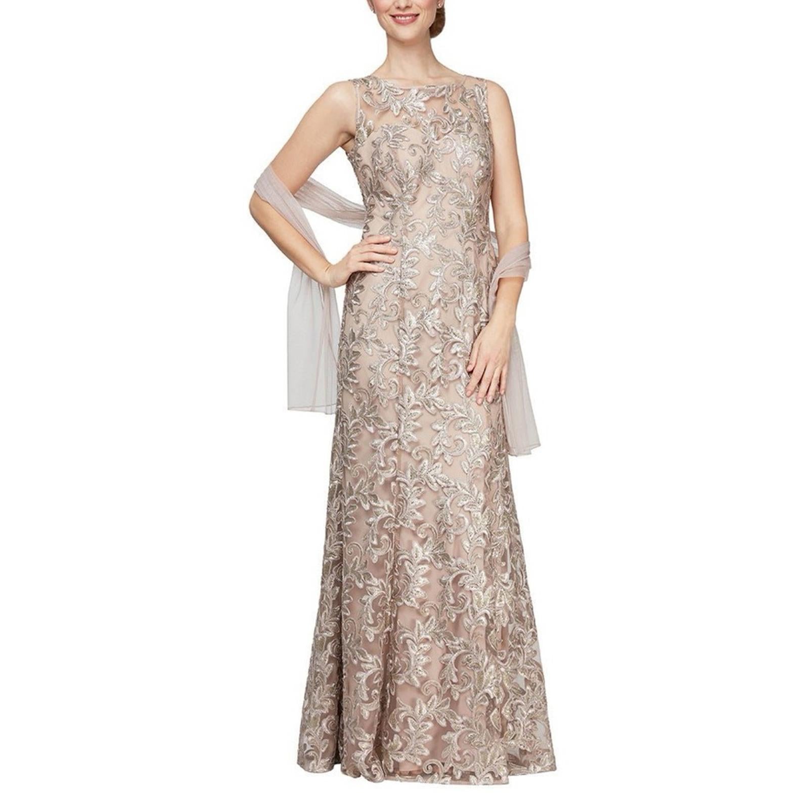 NWT Alex Evening Embroidered Gown w/Sweetheart Illusion Neckline Gown Retail$259
