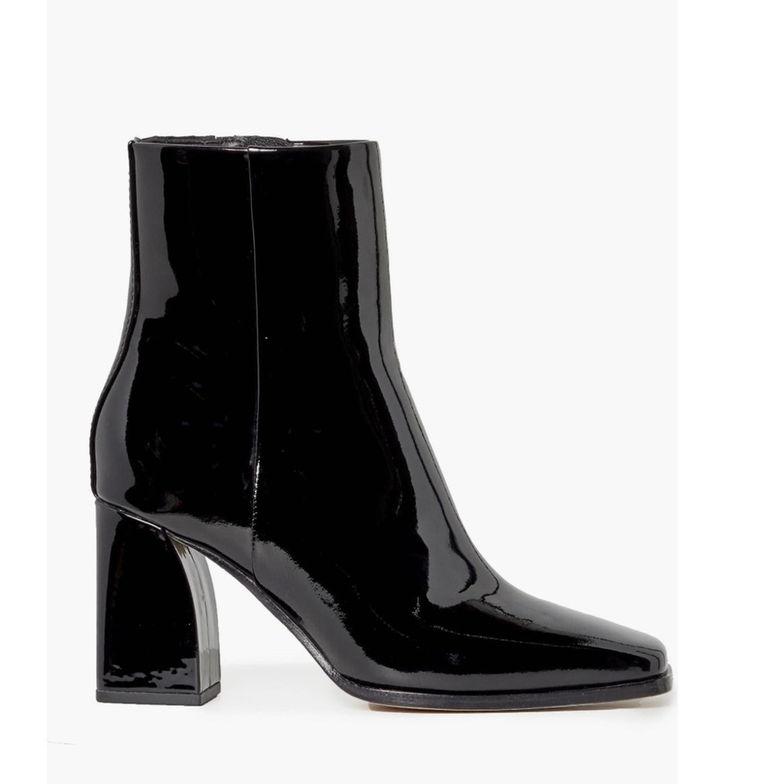 PAIGE Farah Square Toe Bootie in Black Patent Leather, Size 6.5 New in Box $420