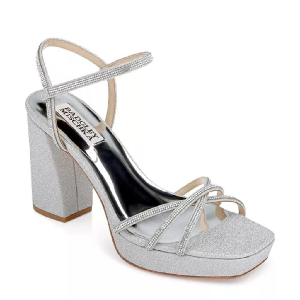 Badgley Mischka Frida Ankle Strap High Heel Sandals in Silver Size 7.5 New $245