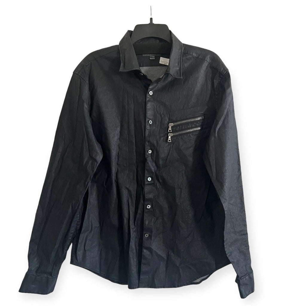 NEW John Varvatos Zill Navy Spread Collar Long Sleeve Shirt, Men's M Retail $498