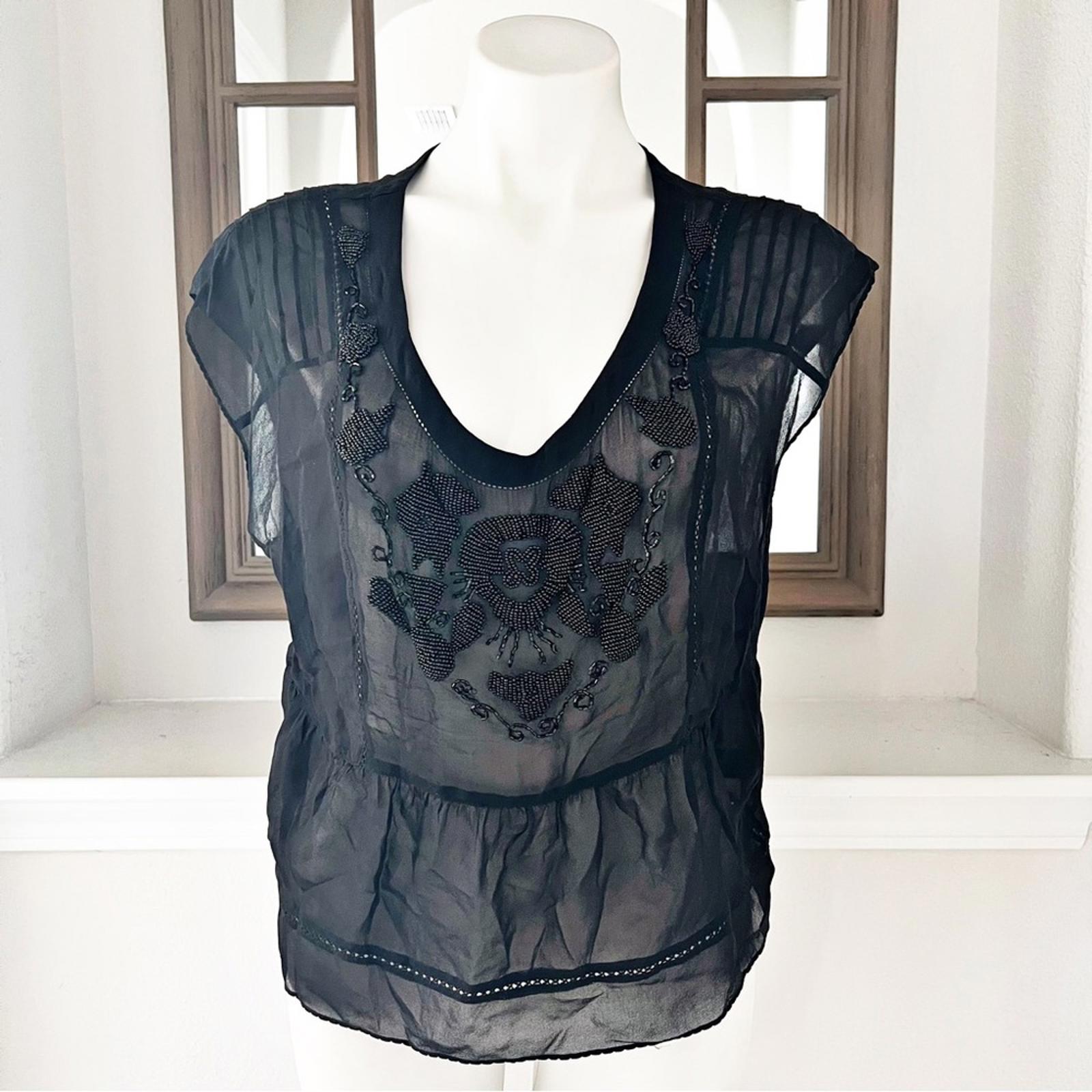 7 For All Mankind Black Sheer Blouse, 100% Silk Size M, New w/o Tag